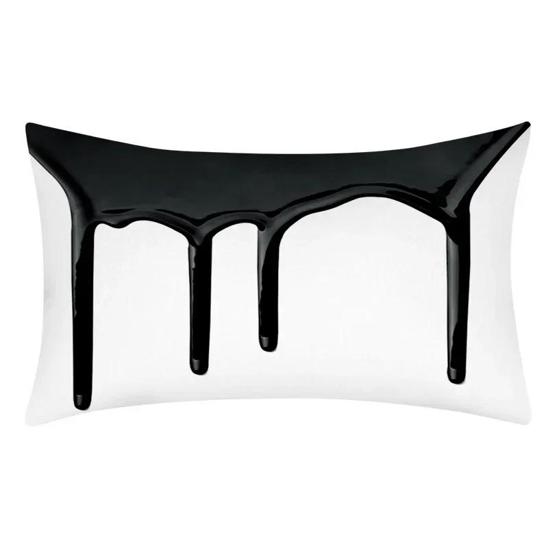 Rectangular Pillowcase Sofa Decorative Pillow Geometric Print Cushion Cover Simple Style Black and White