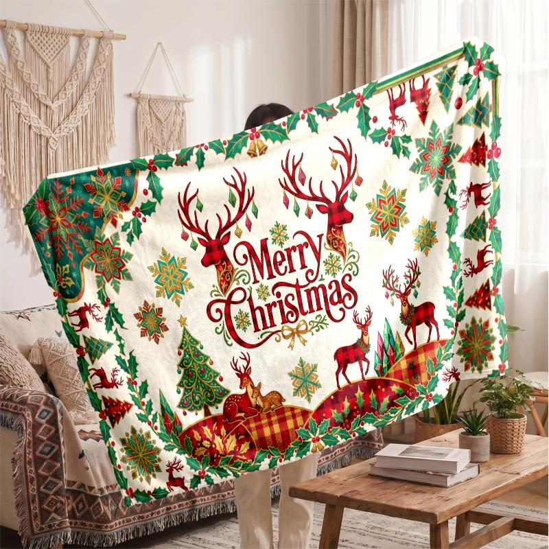 Christmas Flannel Throw Blanket Soft Warm Cozy For Sofa Bed Indoor Home Use Great Holiday Gift