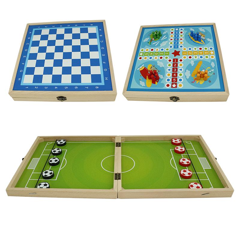 Popular  Sling Puck Game Chess  Ludo Wooden Folding Board Multi-function Game Set for Kids
