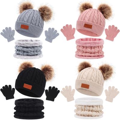 Baby Hat Neckerchief Gloves Set Kids Winter 3Pcs Set