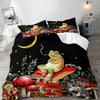 Funny Smoking Frog Duvet Cover Set King Bedding Set Boho Moon Stars Botanical Fungus Mushroom Comforter Cover Children Bedding