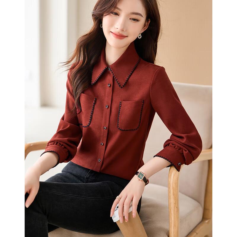 

Red-Black Paneled Slim Fit Women s Shirt M