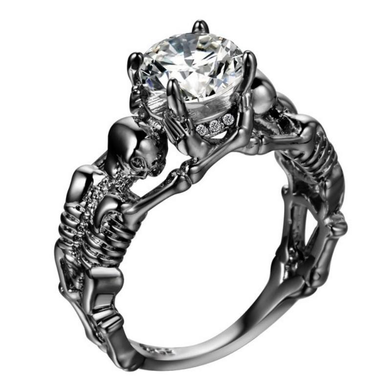 Skull Skeleton Hand CZ Ring European and American Punk Style Motor Biker Men Women Ring