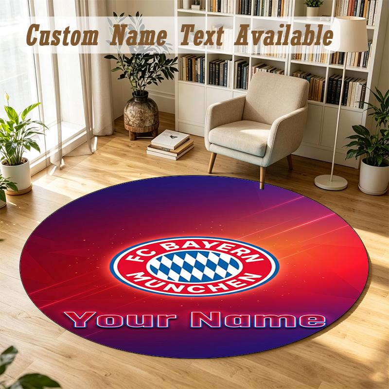 Round Rug Custom NameBayern Munich Pattern Non Slip Carpet Home Floor Decor
