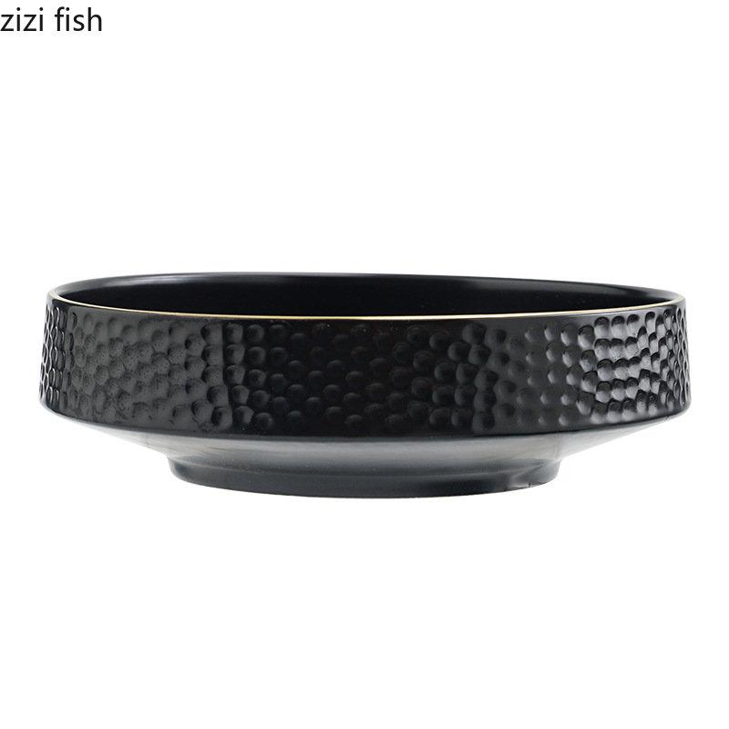 Gold-plated Ceramic Bowl Household Soup Bowl Salad Bowl Dessert Bowls Snack Bowls Restaurant Circular Solid Color Tableware