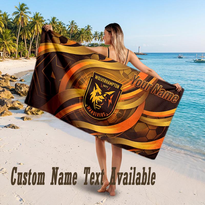 Wolverhampton Wanderers Football Design Beach Towel Custom Text Large Towel for Beach Vacation