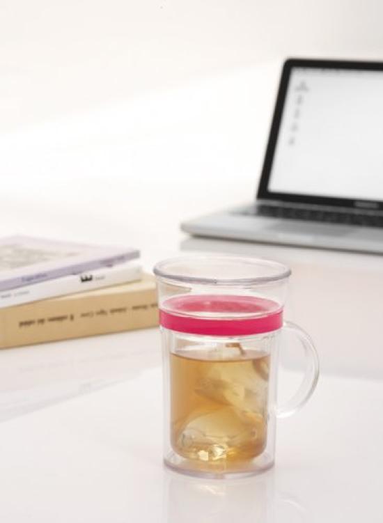Iwaki Deco Mug 300ml Glass Mug with Raspberry Pink [Heat-resistant Lid] K4011-P