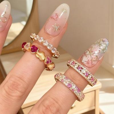 Miki Fashion Women's Pink Heart Versatile Vintage-Style Ring - Elegant Light Luxury Index Finger Accessory