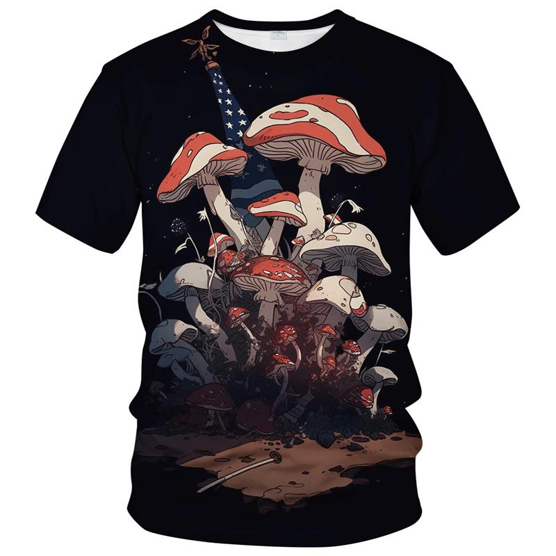 Trippy Mushroom Graphic T Shirt For Men 3d Printed Art Magic Mushroom T-Shirts Street Summer Spring Short Sleeve Tee Shirts