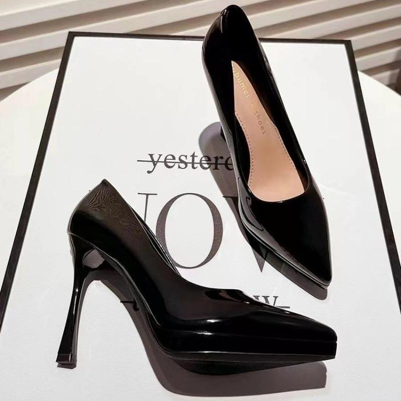 Fashion New Style Women High Heels Wedding Bridal Classic Pumps Lady Metallic Leather Low Heels Stiletto Nude Office Shoes Zapatos Mujer