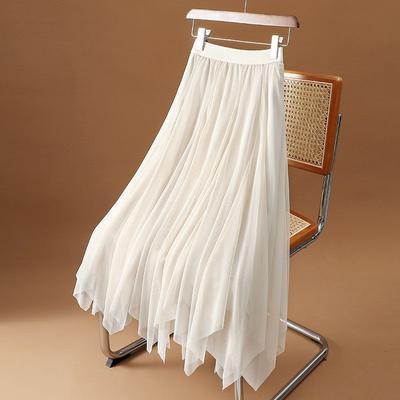 Falda Midi Fluida Irregular Transparente de Verano para Mujer de Cintura Alta - Elegante Falda Larga Fairycore con Brillo Premium