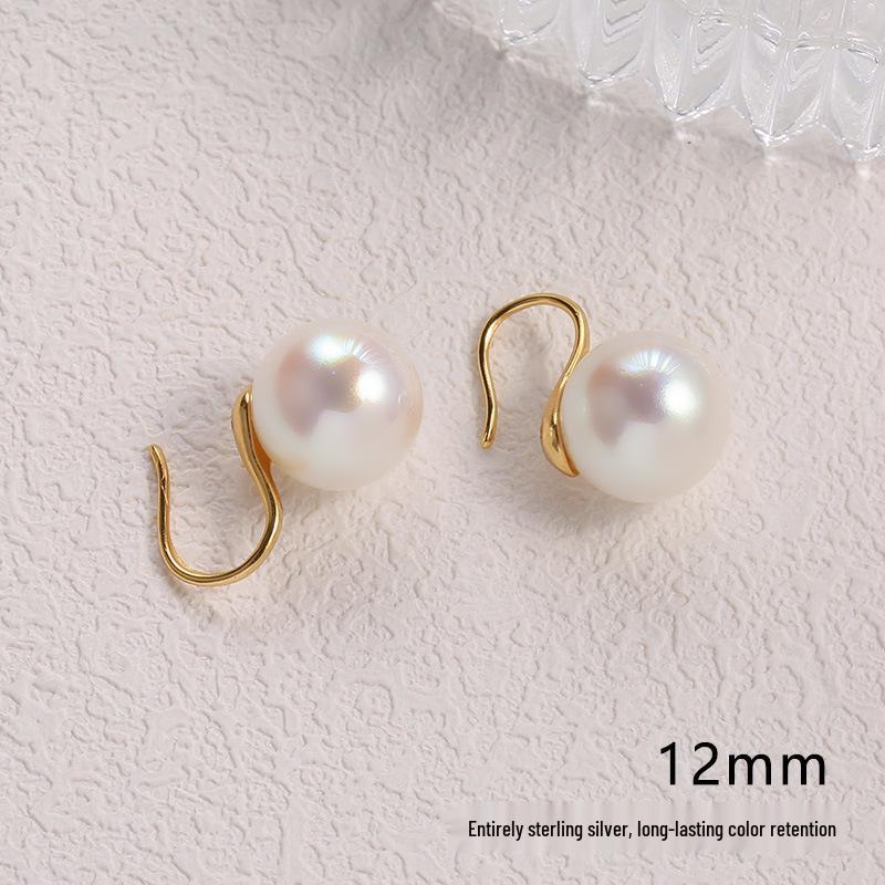 2025 Pure Silver Pearl Stud Earrings for Women - High-End Feel with Ear Drops & High Heels Ear Hooks