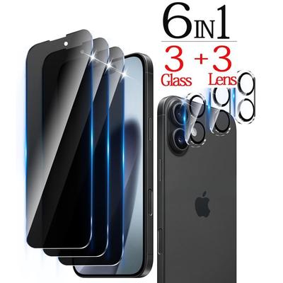 6 In 1 Privacy Screen Protector For iPhone 17 16 11 12 13 Pro Max Anti-spy Tempered Glass Camera Protection For iPhone 15 Pro
