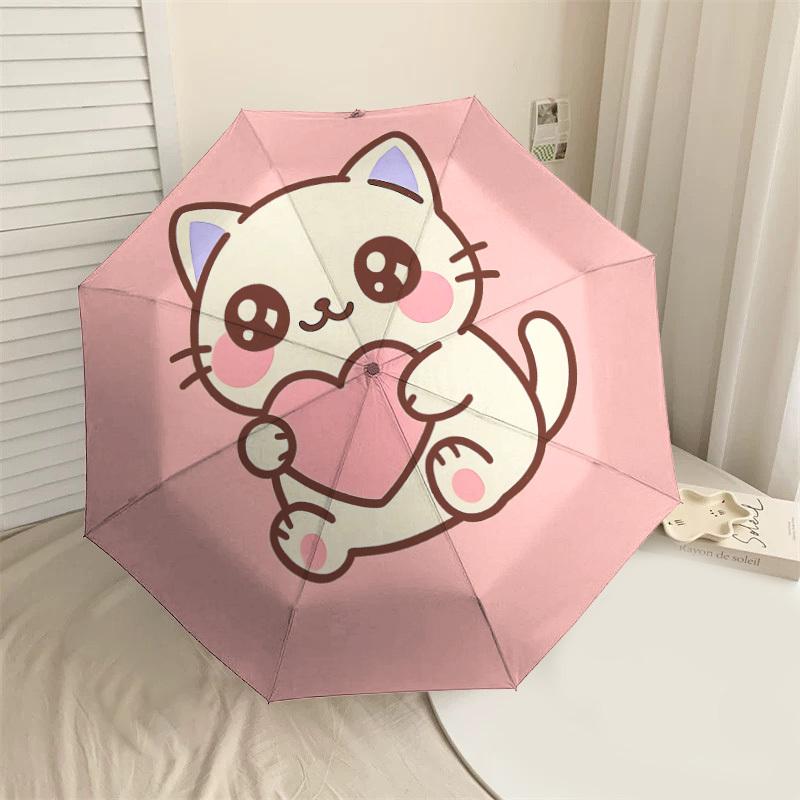 Очаровательный зонт с принтом «Сердце котенка и любовь» - Автоматическое открытие и закрытие, Аксессуар для путешествий на открытом воздухе, Легкий и прочный 160
