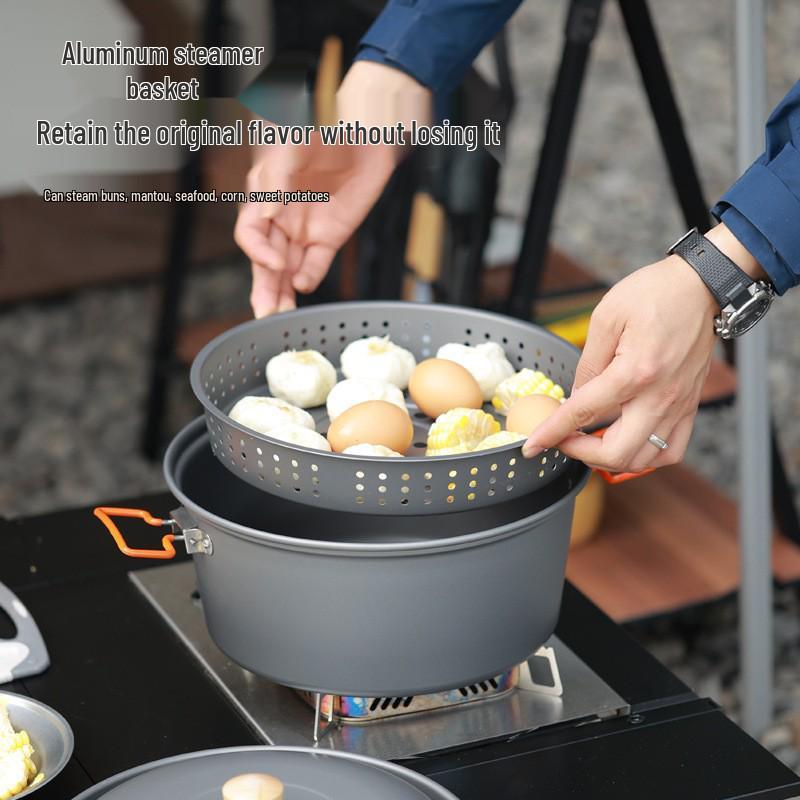 7.5L Aluminum Alloy Outdoor Steaming & Cooking Pot - Portable Dual-Use Camping Cookware