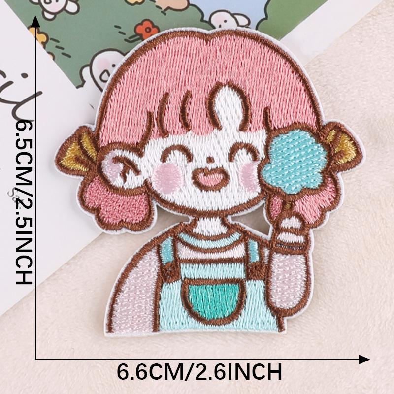 

Симпатичная нашивка с вышивкой для девочек, модный аксессуар «сделай сам», нашивка, самоклеящиеся значки, нашивки для одежды, аппликация 6.6x6.5cm