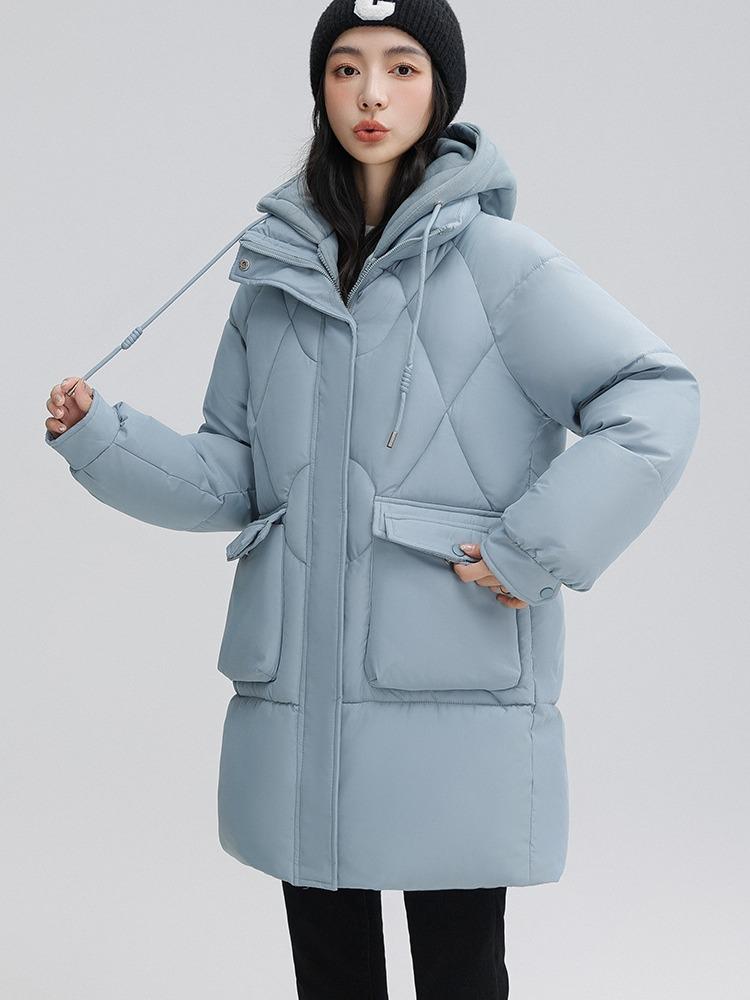 Autumn and Winter Women's Thickened Hooded Coat Loose Mid-length Fake Two-piece Windproof Warm Jacket Cold-proof Clothing