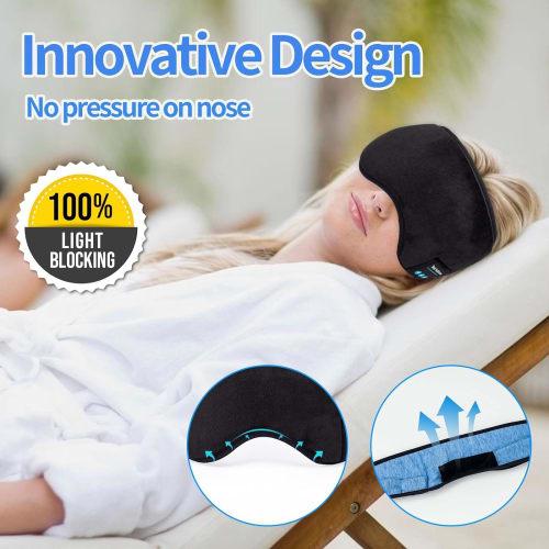 Sleep Headphones, Music Sleep Eye Mask, Upgraded Travel Sleeping Headset with Sleep Eyeshade, Built-in Speaker and Microphone, Washable