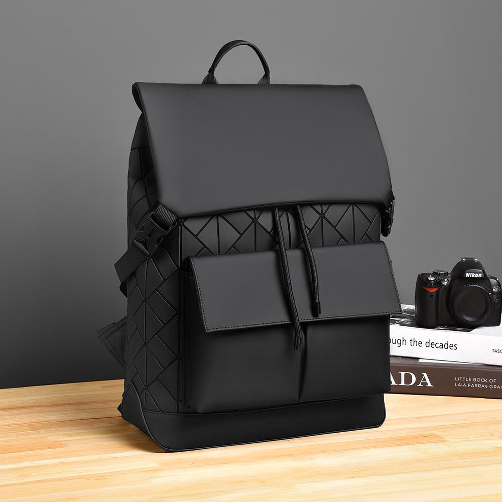 

Texture Diamond Grid Men s Backpack Casual 15.6-inch Computer Bag Trendy Waterproof Student Backpack Large Capacity
