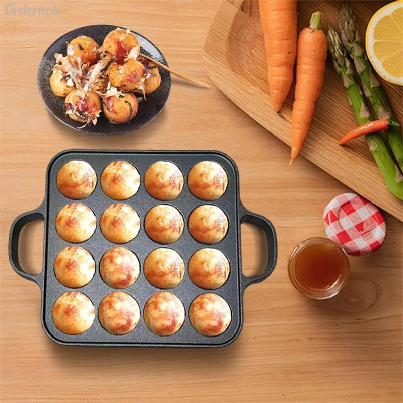 16 Hole Cast Iron Takoyaki Grill Pan Non-Stick Takoyaki Maker Octopus Ball Pancake Maker Kitchen Cookware Kitchenware