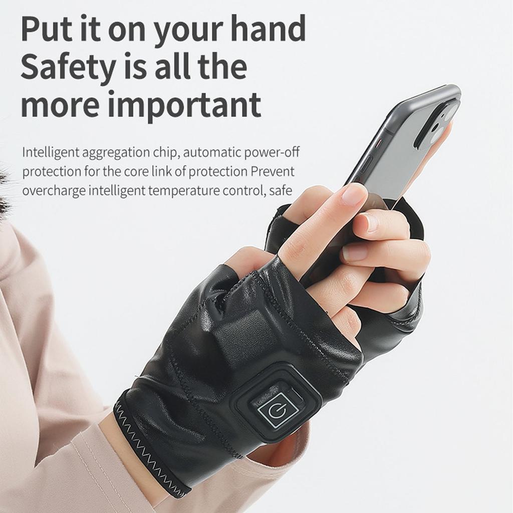 Half Fingers Heating Gloves 3 Levels Temp Cordless Rechargeable USB Heated Half Gloves L Size Left Hand