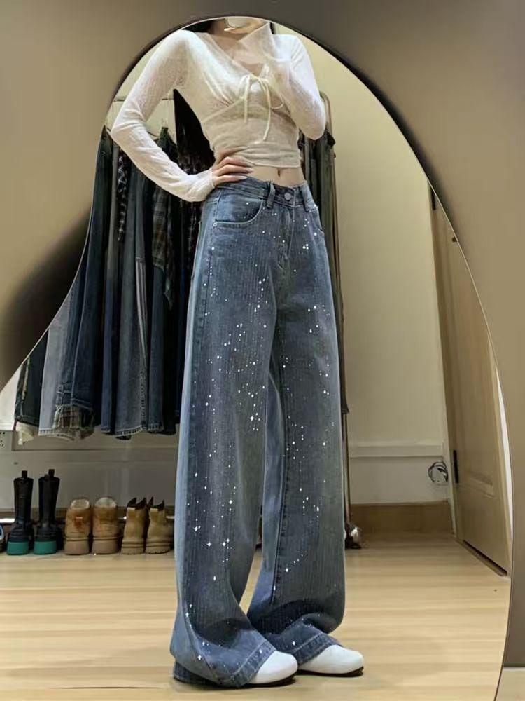 Women's High-Waist Starry Denim Pants - Slim, Loose, Versatile Design for Spring & Autumn