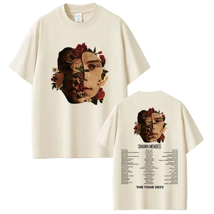 Rapper Singer Shawn Mendes On The Road Again Tour 2025 Album Merch T Shirt Men Fashion Oversized Short Sleeve T-shirt Streetwear