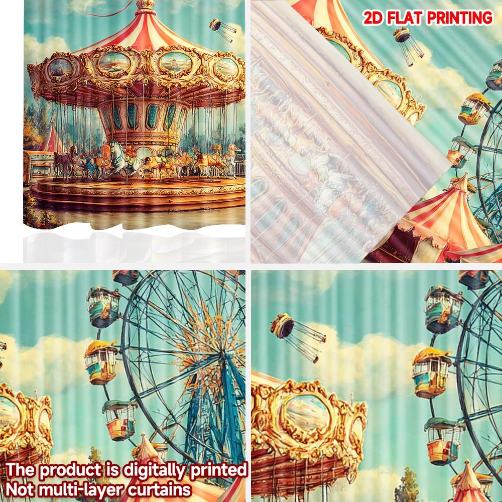 2D flat printing 2pcs Curtain Curtains Festive Carnival Rides Scene Digital Printed Polyester Drapes Festive Wall Decor for Door