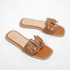 Korean Version of Women's Shoes 2025 New Fashion Soft Leather Slippers Summer Wear Non-slip Soft Bottom One Word Flat Bottom Sandals Ins