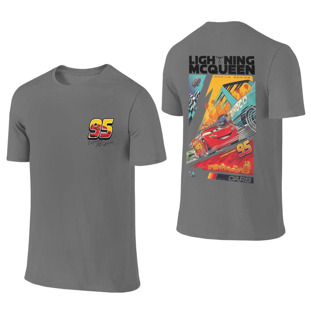 Front Back Two Sides Lightning McQueen Cars 95 T-Shirts for Men Cotton Tees Crew Neck Short Sleeve T Shirts Printing Clothes