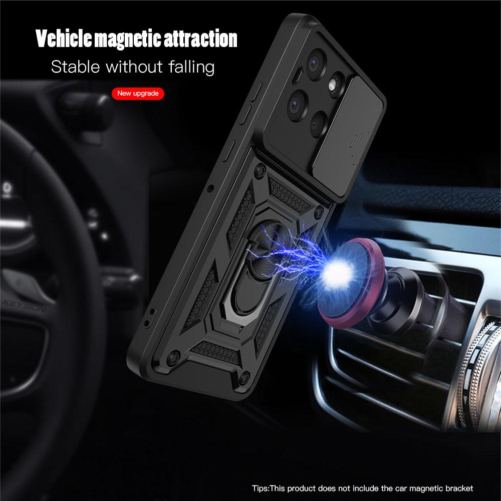 KEYSION Shockproof Armor Case for Motorola MOTO G86 5G Slide Camera Lens Protection Ring Stand Phone Back Cover for MOTO G56 5G