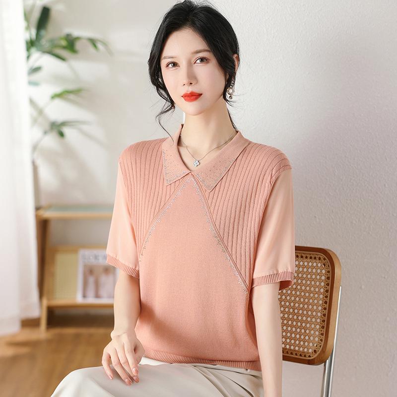 

Elegant Ice Silk Summer Blouse for Moms - Short-Sleeved T-Shirt, Perfect Mother s Day Gift for Middle-Aged & Elderly Women (2026 Edition) 2XL (Recommended 110-120 Jin)
