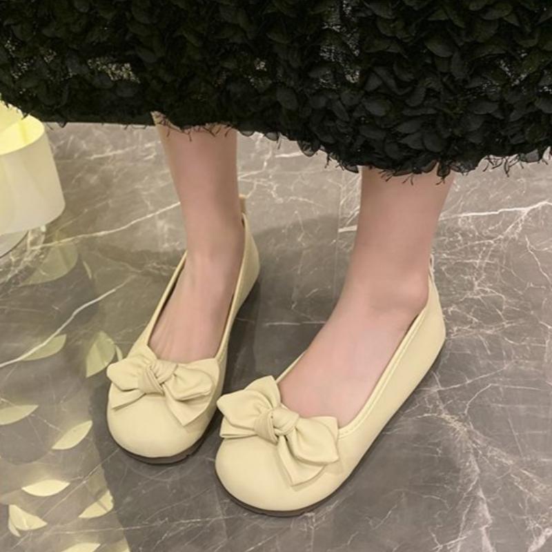 Spring Autumn New Shallow Mouth Flat Bottom Single Shoes for Women Versatile Butterfly Bow Simple Casual Single Shoes