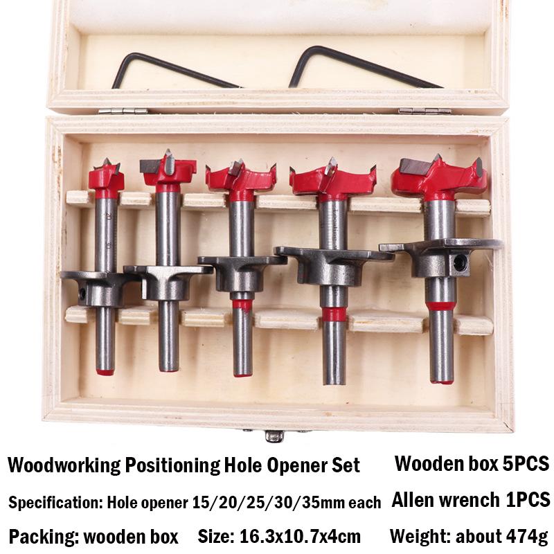 Verstellbarer Hartmetallbohrer für die Holzbearbeitung, Positionierungslochöffner-Set, Durchmesser 15/20/25/30/35 mm, Scharnierlochöffner-Bohrwerkzeug
