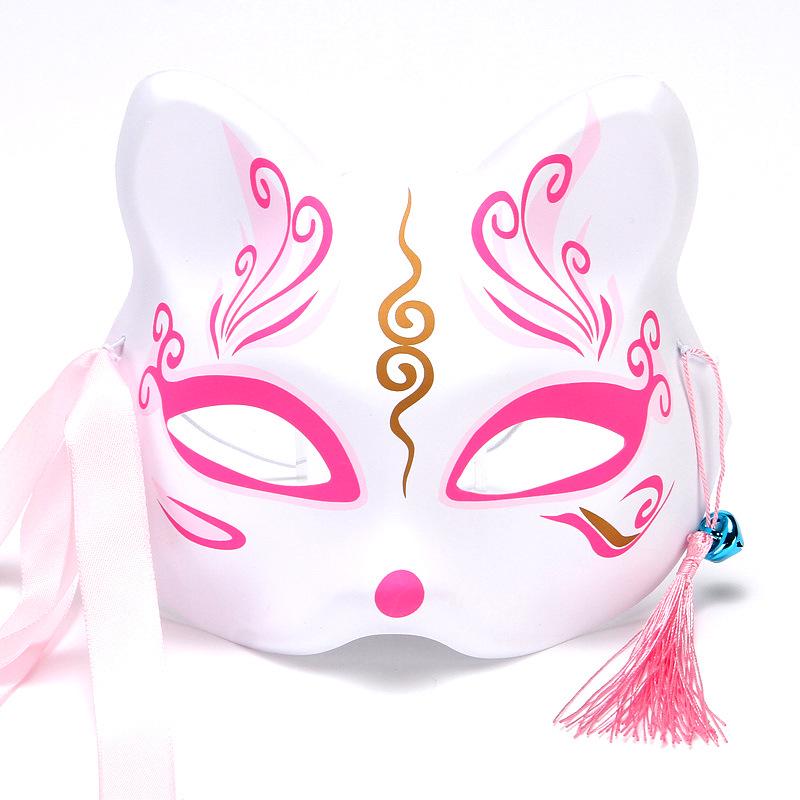 Hand-Painted Anime-Style Cat and Fox Half-Face Mask for Men and Women