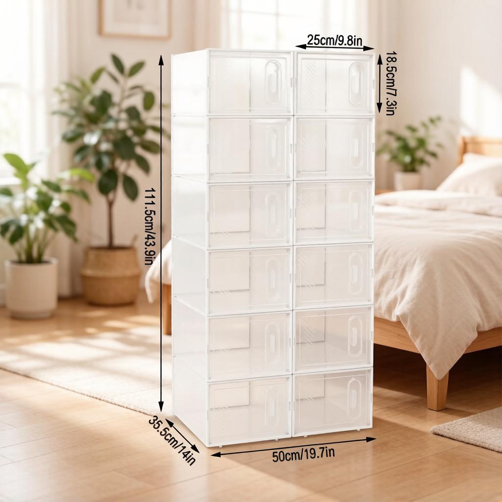 Chic Bookshelf,Stackable Shoe Storage Box,Storage Box,Modular Shoe Rack,Toy Organizer,Wardrobe,Bathroom Cabinet(only with 12Pcs storage box)