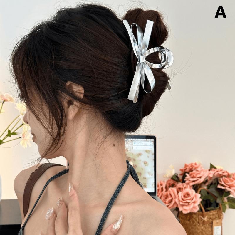 Vintage Ribbon Bow Hair Claws Exquisite Silver Hair Clip Clasp Hairpins For Women Hair Accessories Barrettes Shark Clips