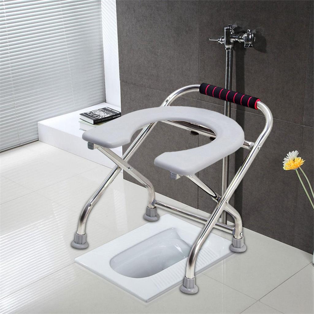 Foldable Toilet Seat Strong Bearing Capacity Bedside Commode Elderly Adults