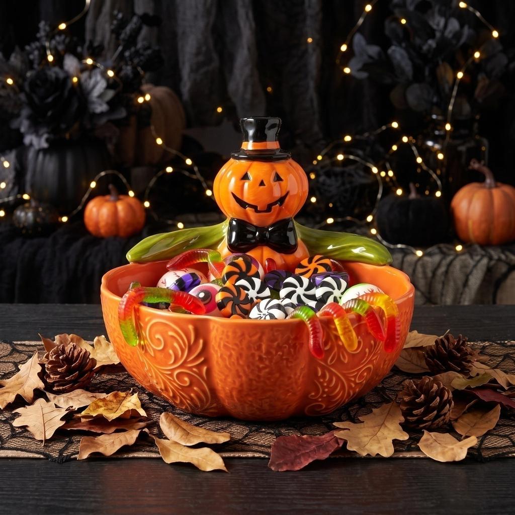 Halloween Pumpkin Candy Bowl with Planter for Desk Decoration