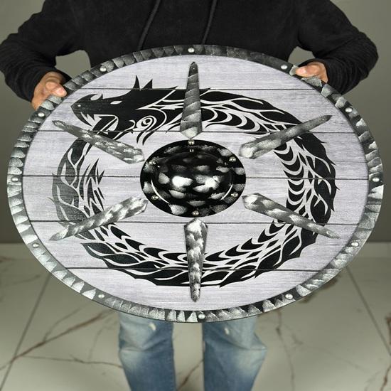 45.72 cm Dragon Shield Authentic Cosplay Battle-worn Wooden Viking Shield Norse Mythology Valhalla Medieval warrior shield Gift