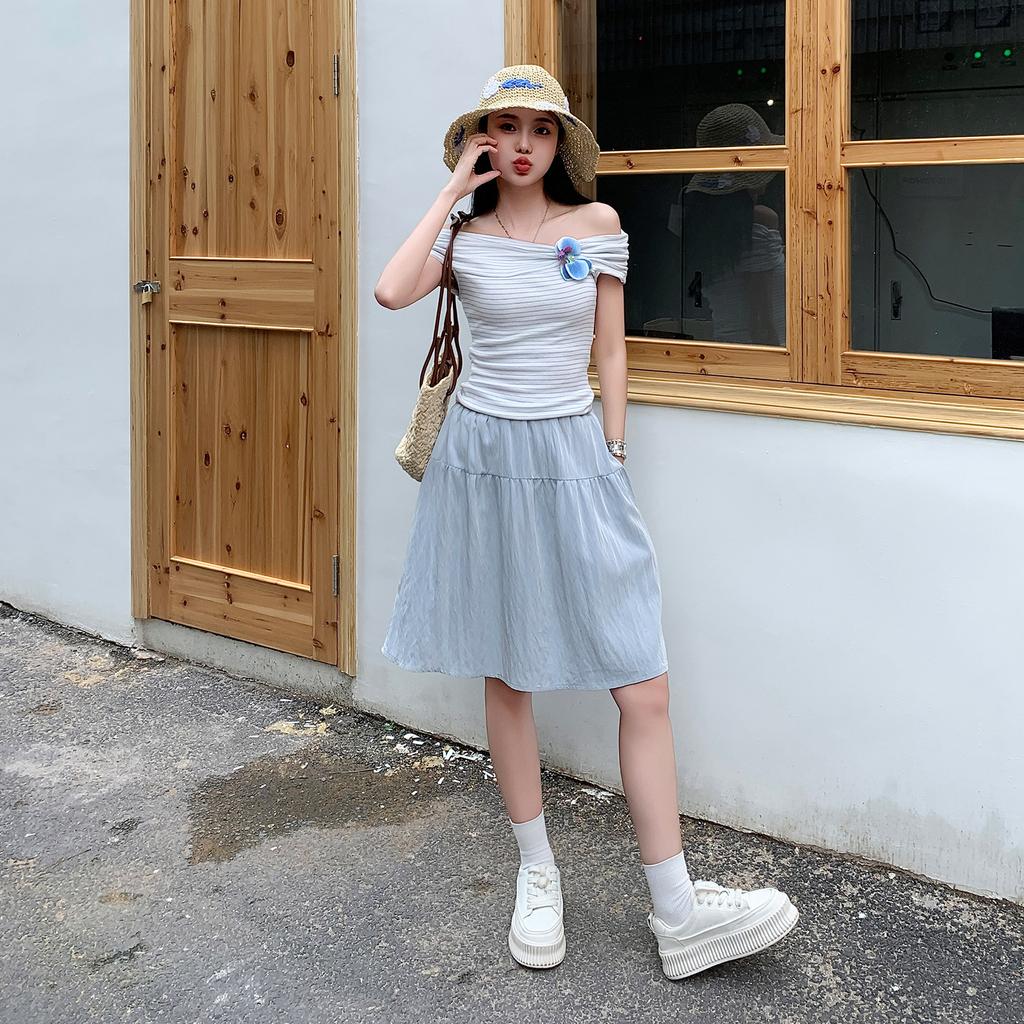 Academic casual skirt women's summer high-waisted umbrella skirt