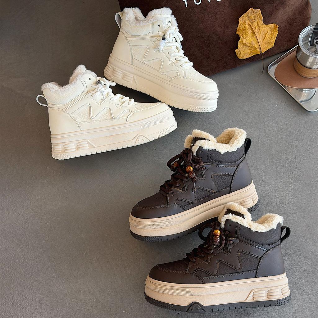 Snow boots winter women's shoes thick-soled high-top cotton casual shoes high-waisted hairy board shoes women's cotton shoes