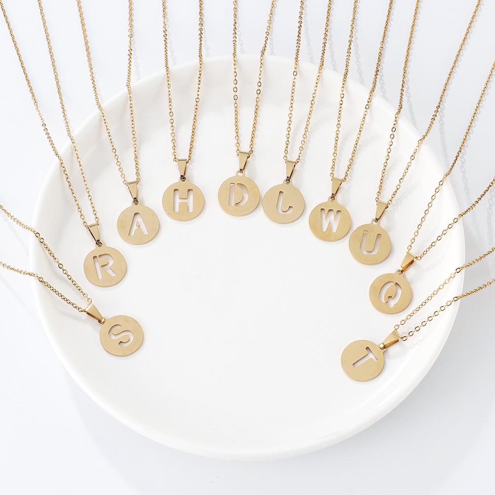 Stainless Steel Gold Plated Cutout Letter Necklace