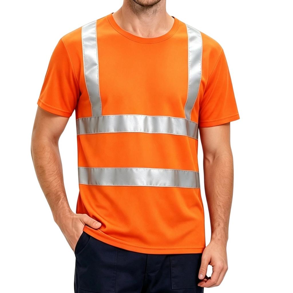 Refleksyjna Koszulka z Krótkim Rękawem Wysoka Widoczność Szybkoschnący T-shirt do Biegania w Nocy, Jazdy na Rowerze, Pracy Budowlanej
