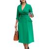 Women's Double-Breasted Suit Collar Solid Color Mid-Length Dress