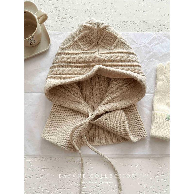 

Балаклава Шапка Селебрити Женская Корейская Зимняя Теплая Шарф Интегрированная Защита Головы Защита Ушей Шерстяная Шапка Вязаная Шапка