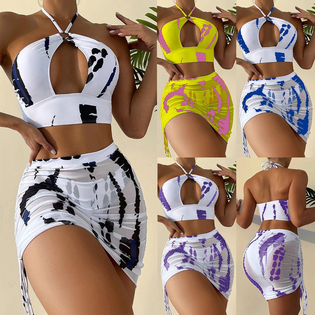 

3 шт. комплект бикини, накидка, купальник, женский купальник с принтом пуш-ап, купальный костюм, летние купальные костюмы