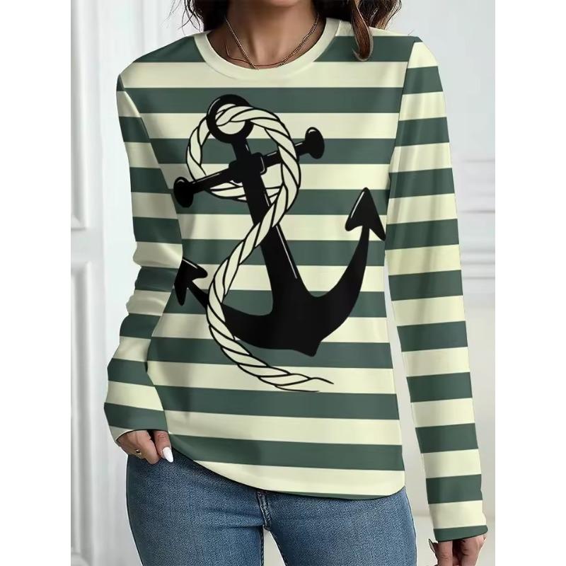 

Женская футболка Уличная Повседневная С Длинным Рукавом С Принтом Узор Круглый Вырез Осень Женская Одежда Оверсайз Модные Футболки 5XL