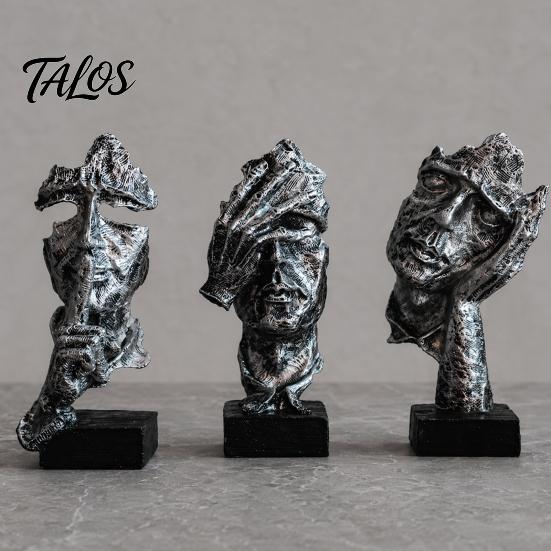 Talos 3Pcs Abstract Silent Figure Sculpture Set, Minimalist Art Desk Decor with Finger-to-Lips, Cover-Eyes & Chin-Rest Poses, Resin Statues for Living