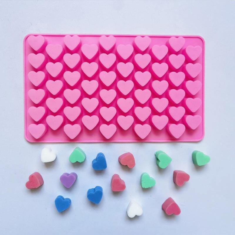 Heart Shaped Silicone Soap Mold 55 Grids Food Grade Non-stick Tray for Chocolate Cookie Cake Baking DIY